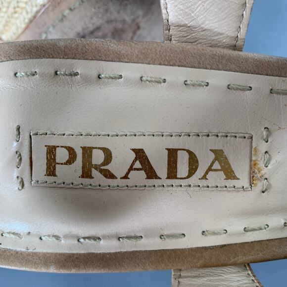 PRADA Size 11 Beige Taupe Leather Woven Espadrille Sandals - Picture 7 of 8